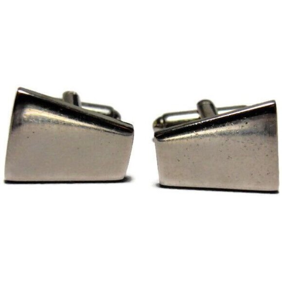 Vintage Shields Trapezoid Shaped Silver Tone Cufflinks Tux Shirt Dress Suit - Picture 3 of 12